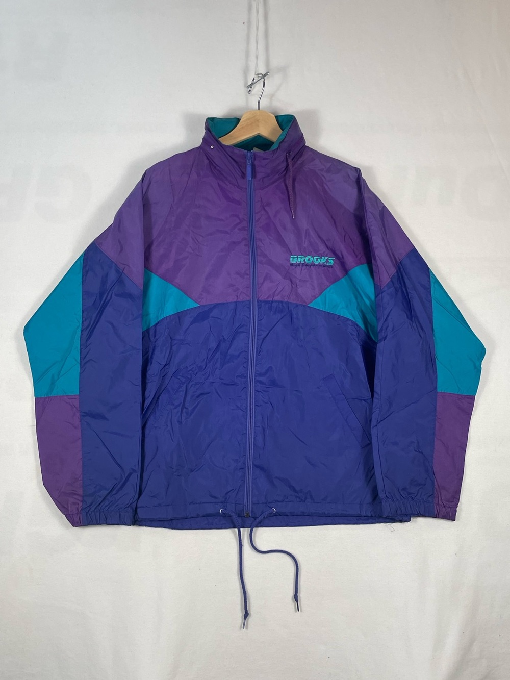 Vtg Brooks High Performance Purple Teal Blue Nylon Windbreaker Light Jacket Sz M